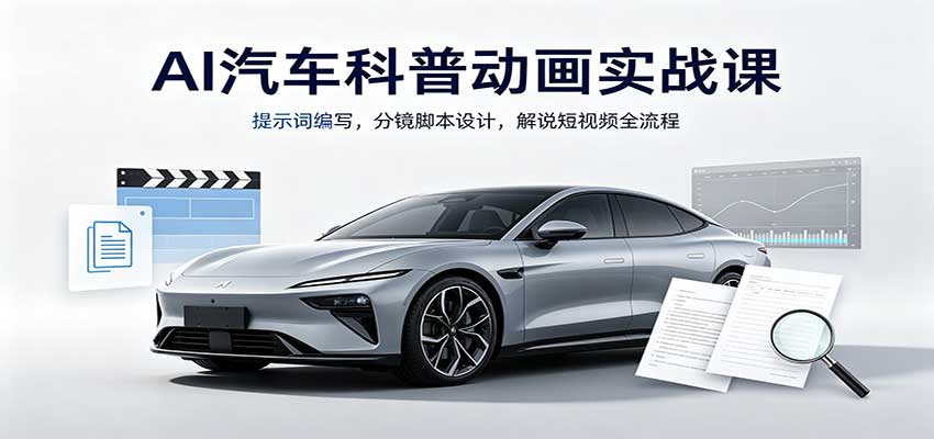 AI汽车科普动画实战课：提示词编写，分镜脚本设计，解说短视频全流程-天韵资源网
