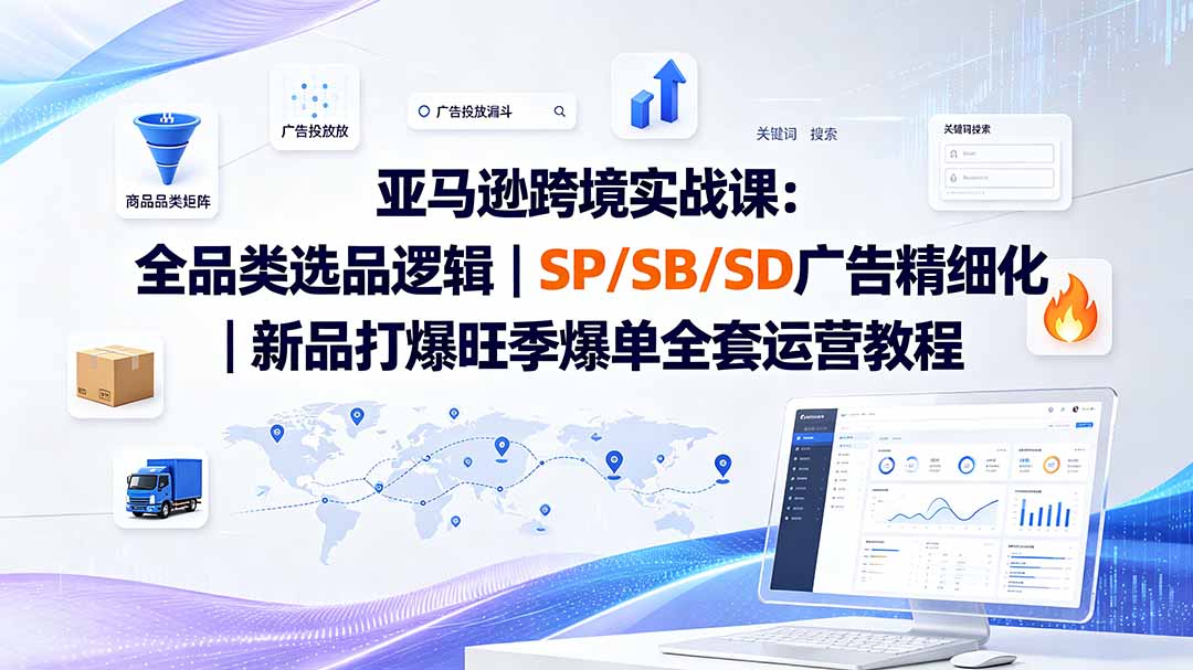 亚马逊跨境实战课-更新8月：全品类选品逻辑｜SP/SB/SD广告精细化｜新品打爆旺季爆单全套运营教程-天韵资源网