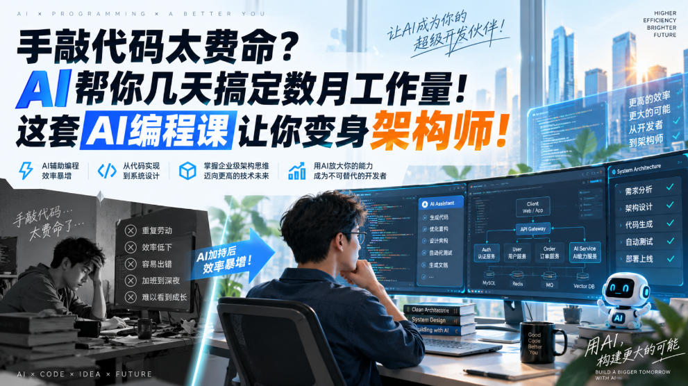 手敲代码太费命？AI帮你几天搞定数月工作量！这套AI编程课让你变身架构师！【原创双语字幕】-天韵资源网