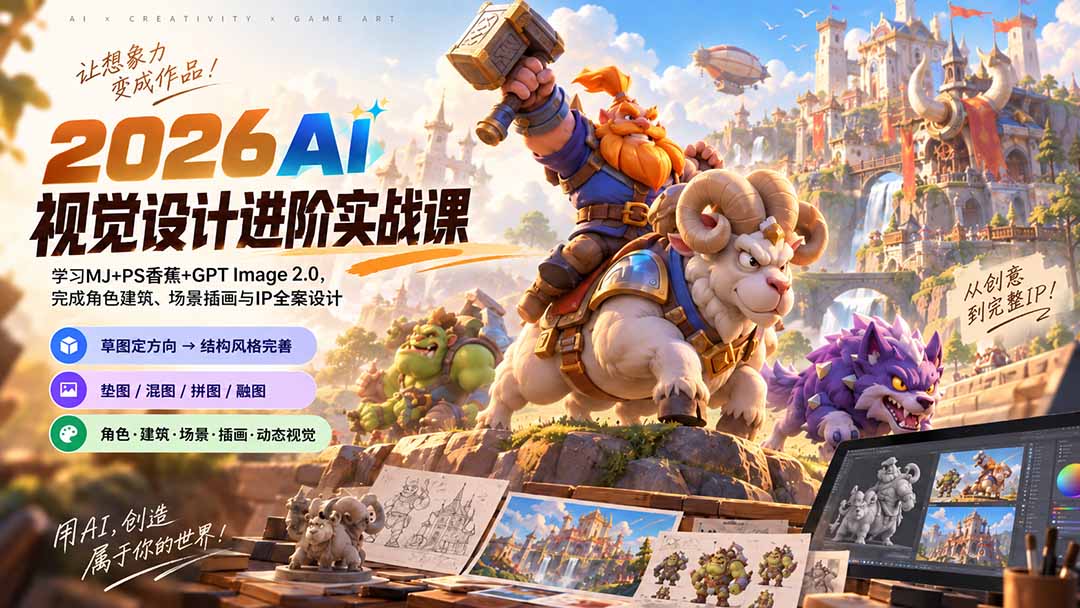 2026AI视觉设计进阶实战课-更新：学习MJ+PS香蕉+GPT Image 2.0，完成角色建筑、场景插画与IP全案设计-天韵资源网