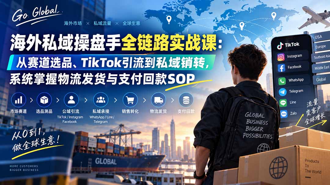 海外私域操盘手全链路实战课：从赛道选品、TikTok引流到私域销转，系统掌握物流发货与支付回款SOP-天韵资源网