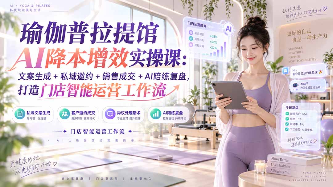 瑜伽普拉提馆AI降本增效实操课:文案生成+私域邀约+销售成交+AI陪练复盘,打造门店智能运营工作流-天韵资源网