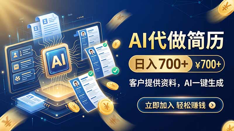 AI代做简历，日入700+，客户提供资料，AI一键生成-天韵资源网