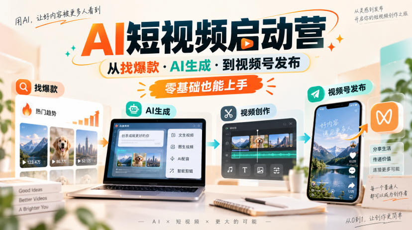 AI短视频启动营，从找爆款·AI生成·到视频号发布，零基础也能上手-天韵资源网