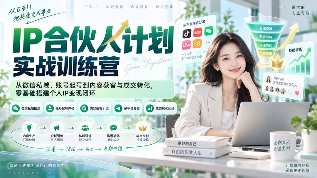 IP合伙人计划实战训练营-更新：从微信私域、账号起号到内容获客与成交转化，零基础搭建个人IP变现闭环-天韵资源网