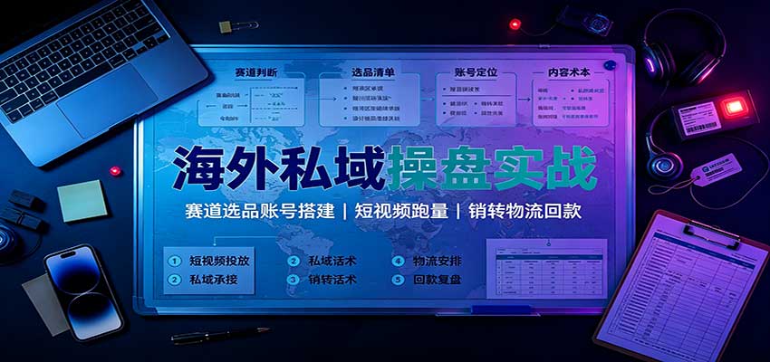 海外私域操盘实战：赛道选品账号搭建，短视频跑量，销转物流回款-天韵资源网
