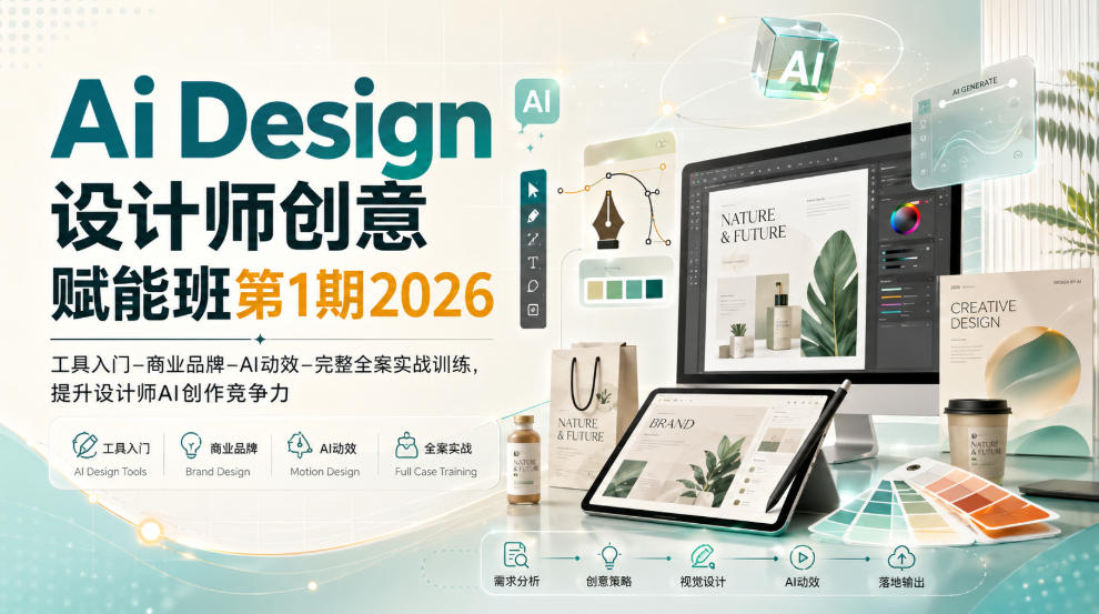 Ai Design设计师创意赋能班第1期2026｜工具入门‑商业品牌‑AI动效‑完整全案实战训练，提升设计师AI创作竞争力-天韵资源网
