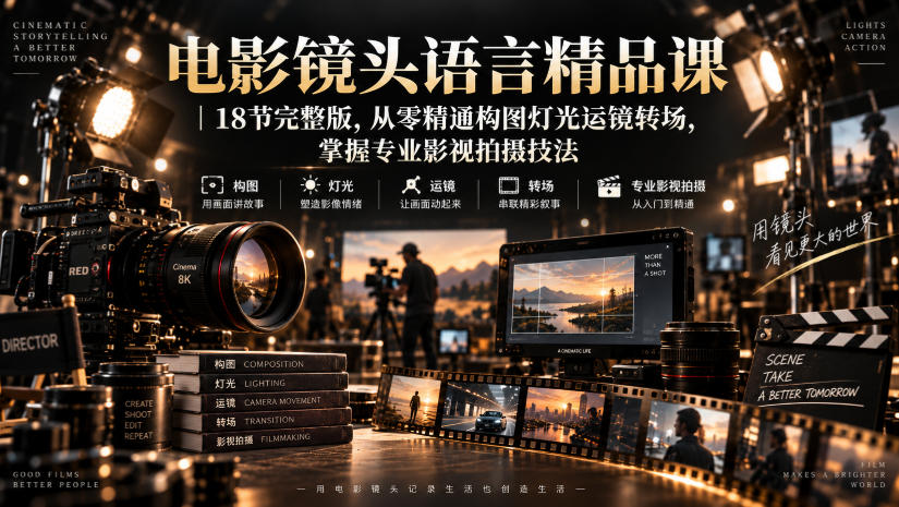 电影镜头语言精品课｜18节完整版，从零精通构图灯光运镜转场，掌握专业影视拍摄技法-天韵资源网