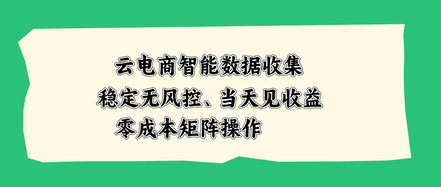 云电商智能数据收集，稳定无风控，当天见收益，零成本矩阵操作-天韵资源网