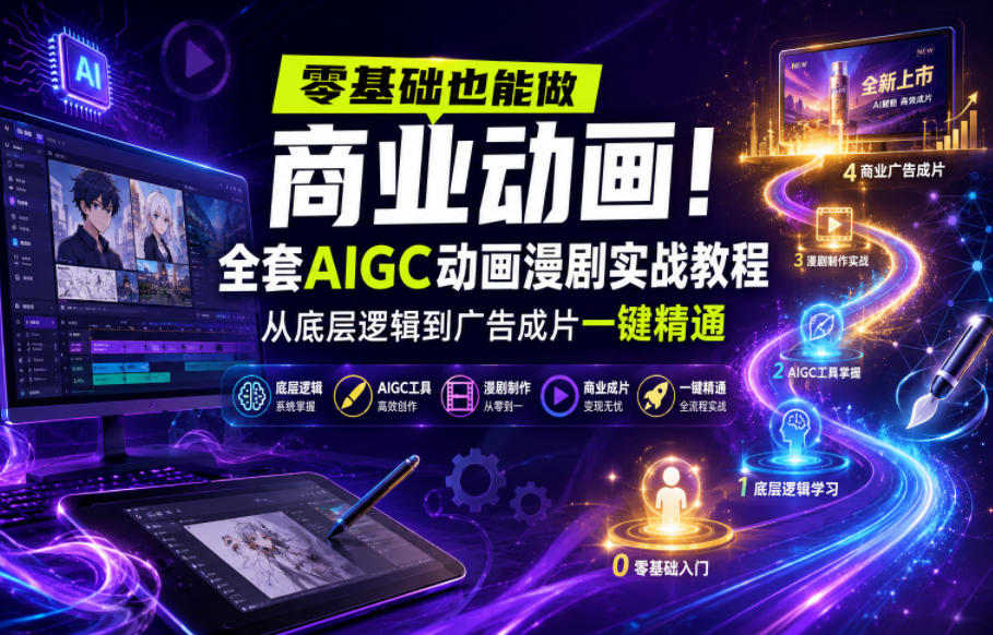 零基础也能做商业动画！全套AIGC动画漫剧实战教程，从底层逻辑到广告成片一键精通(更新0905)-天韵资源网