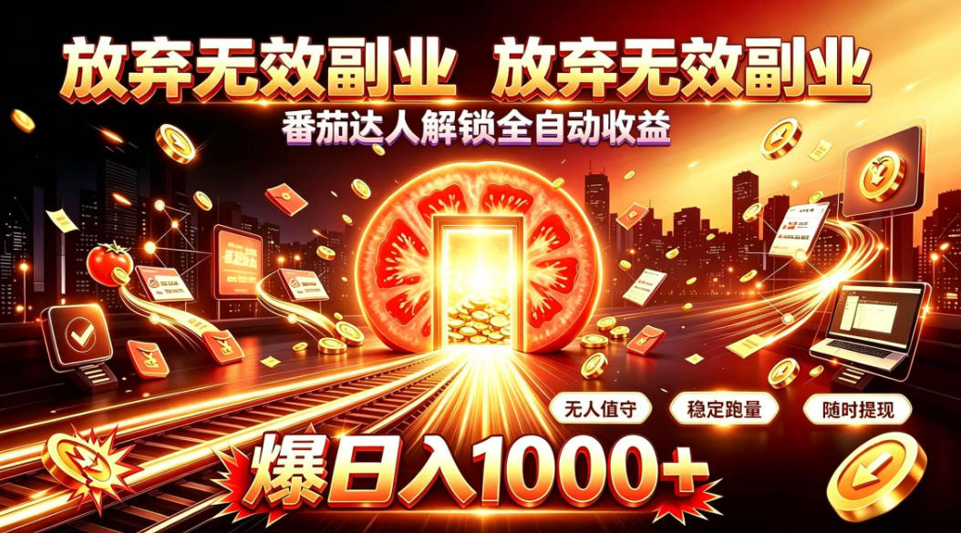 放弃无效副业，番茄达人解锁全自动收益，日入1k+，门槛最低的线上轻资产项目【揭秘】-天韵资源网