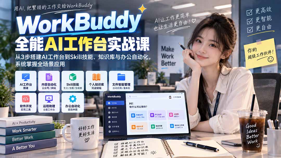 WorkBuddy全能AI工作台实战课:从3步搭建AI工作台到Skill技能、知识库与办公自动化,系统掌握全场景应用-天韵资源网