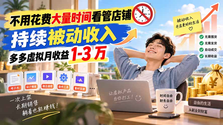 不用花费大量时间看管店铺，持续被动收入，多多虚拟月收益 1-3 万-天韵资源网