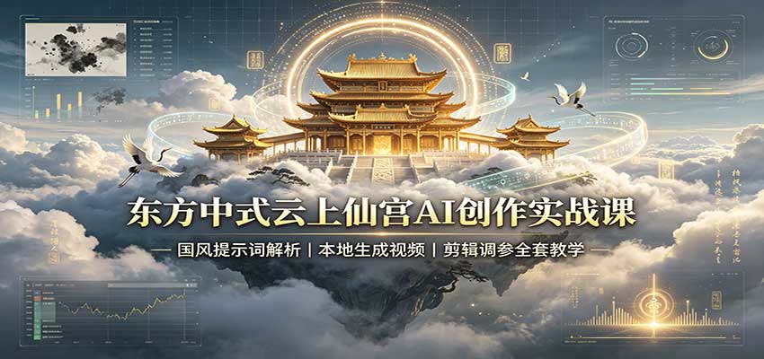 东方中式云上仙宫AI创作实战课：国风提示词解析，本地生成视频，剪辑调参全套教学-天韵资源网