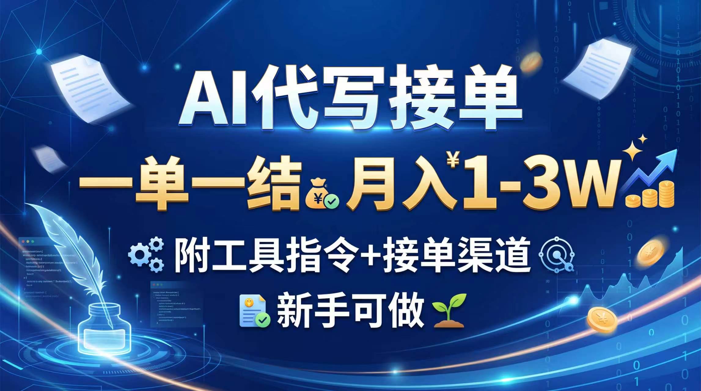 AI代写接单，一单一结，月入1-3W，附工具指令+接单渠道，新手可做-天韵资源网