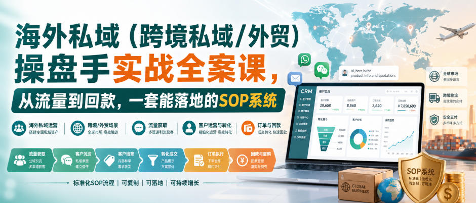 海外私域(跨境私域/外贸)操盘手实战全案课，从流量到回款，一套能落地的SOP系统-天韵资源网