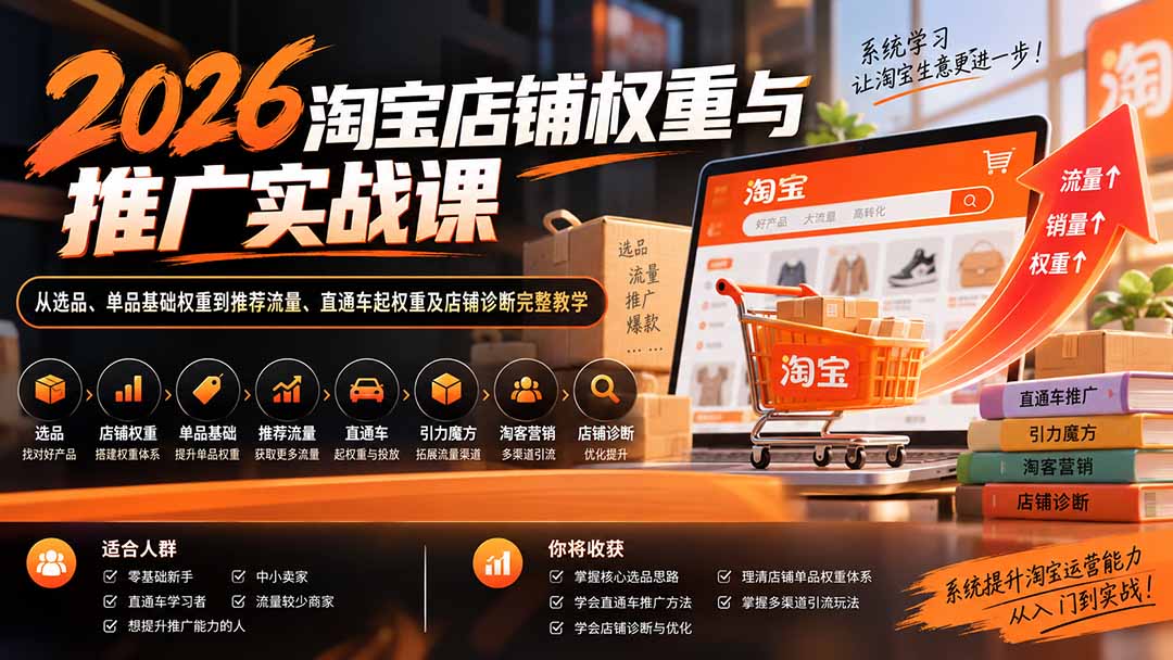 2026淘宝店铺权重与推广实战课：从选品、单品基础权重到推荐流量、直通车起权重及店铺诊断完整教学-天韵资源网