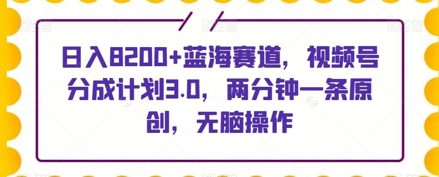 日入8200+蓝海赛道，视频号分成计划3.0，两分钟一条原创，无脑操作-天韵资源网