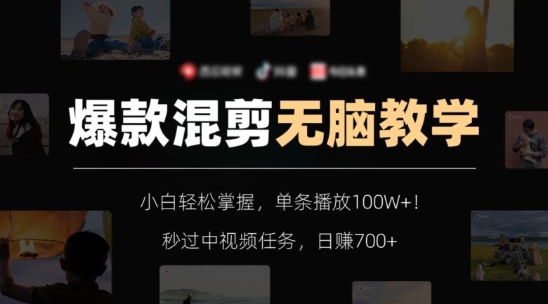 爆款混剪无脑教学，小白轻松掌握，单条播放100W+！秒过中视频任务，日赚700+【揭秘】-天韵资源网