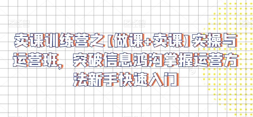 卖课训练营之【做课+卖课】实操与运营班，突破信息鸿沟掌握运营方法新手快速入门-天韵资源网