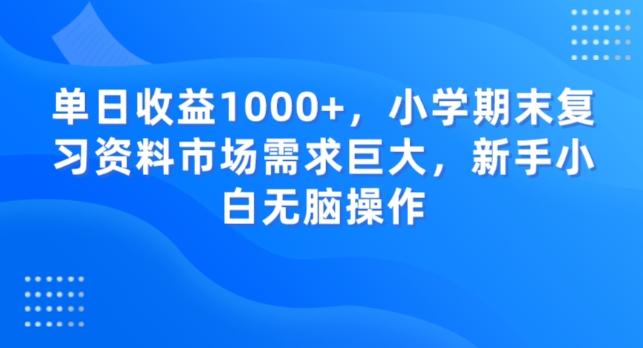 单日收益1000+，小学期末复习资料市场需求巨大，新手小白无脑操作-天韵资源网