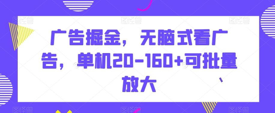 广告掘金，无脑式看广告，单机20-160+可批量放大【揭秘】-天韵资源网