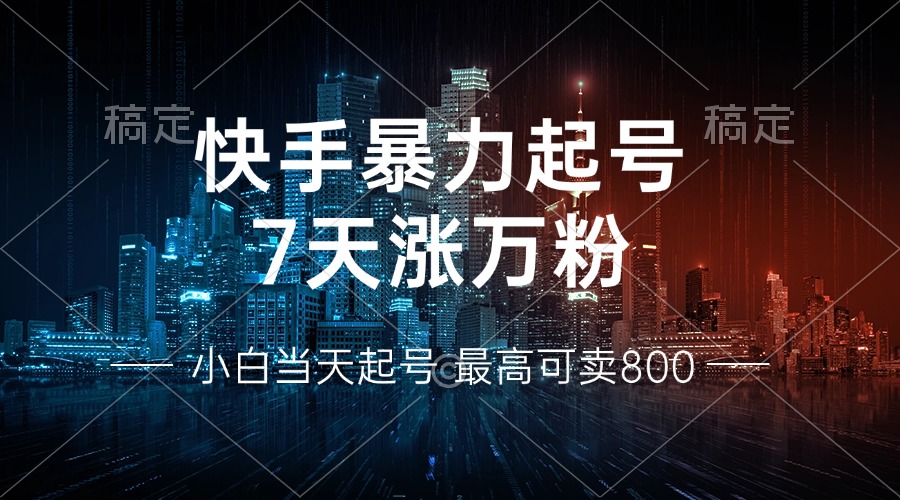 快手暴力起号，7天涨万粉，小白当天起号 多种变现方式，账号回收，单月…-天韵资源网