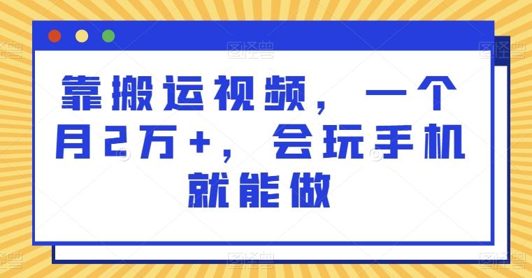 靠搬运视频，一个月2万+，会玩手机就能做-天韵资源网