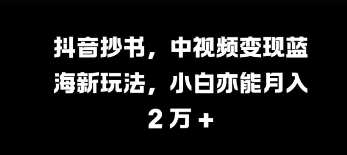 抖音抄书，中视频变现蓝海新玩法，小白亦能月入 过W【揭秘】-天韵资源网