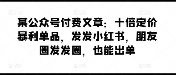 某公众号付费文章：十倍定价暴利单品，发发小红书，朋友圈发发圈，也能出单-天韵资源网