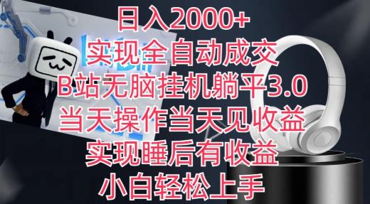 日入2000+，实现全自动成交，B站无脑挂机躺平3.0，当天操作当天见收益，实现睡后有收益【揭秘】-天韵资源网