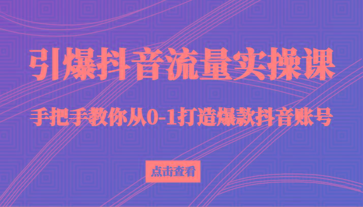 引爆抖音流量实操课，手把手教你从0-1打造爆款抖音账号(27节课)-天韵资源网