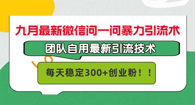 九月最新微信问一问暴力引流术，团队自用引流术，每天稳定300+创…-天韵资源网