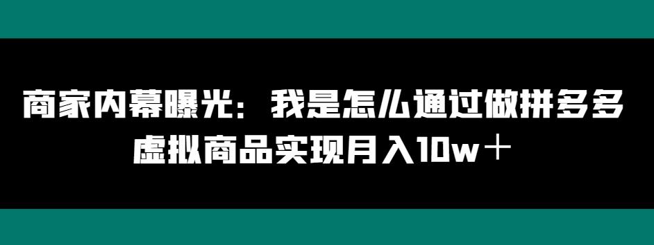 商家内幕曝光：我是怎么通过做拼多多虚拟商品实现月入10w＋-天韵资源网