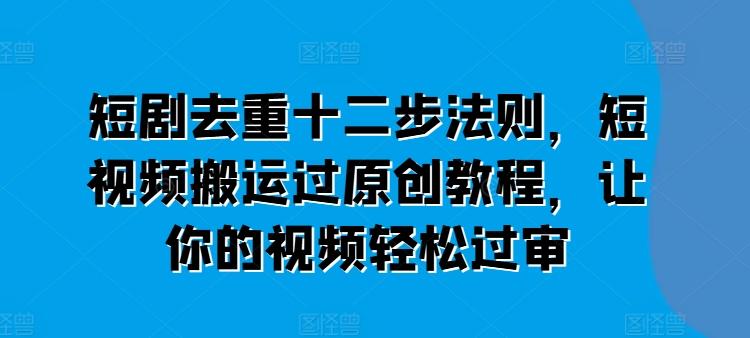 短剧去重十二步法则，短视频搬运过原创教程，让你的视频轻松过审-天韵资源网