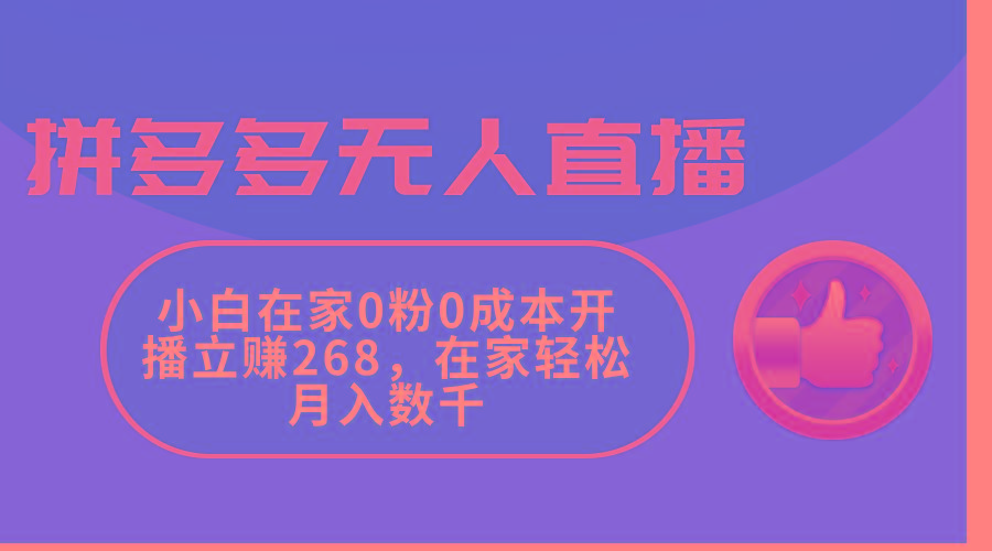 拼多多无人直播，小白在家0粉0成本开播立赚268，在家轻松月入数千-天韵资源网