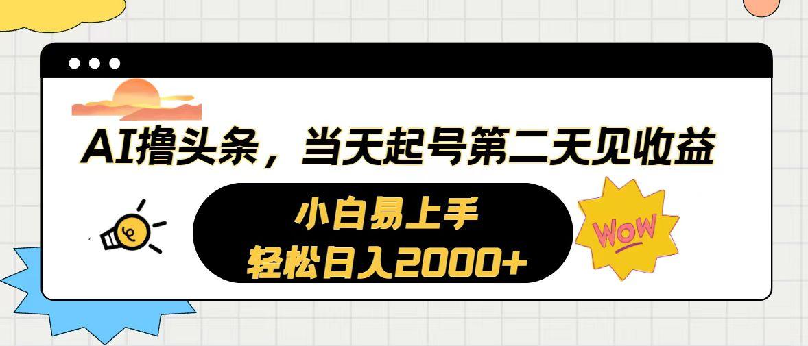 AI撸头条，当天起号，第二天见收益。轻松日入2000+-天韵资源网
