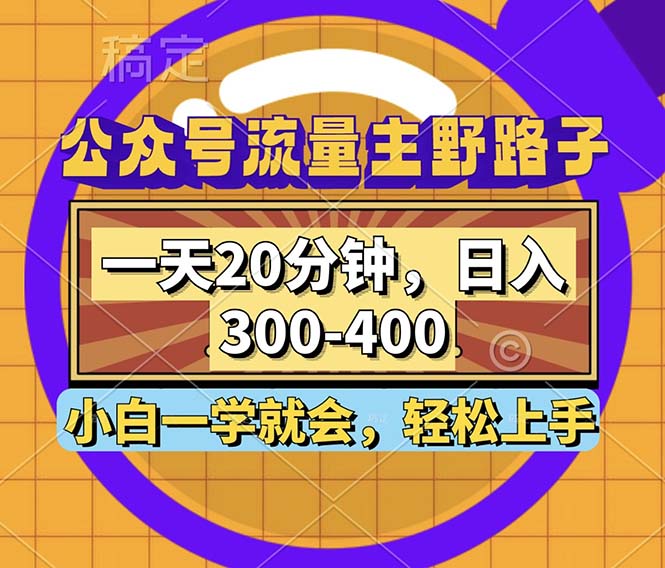 公众号流量主野路子玩法，一天20分钟，日入300~400，小白一学就会-天韵资源网