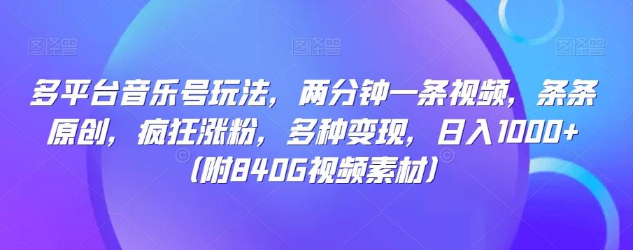 多平台音乐号玩法，两分钟一条视频，条条原创，疯狂涨粉，多种变现，日入1000+-天韵资源网
