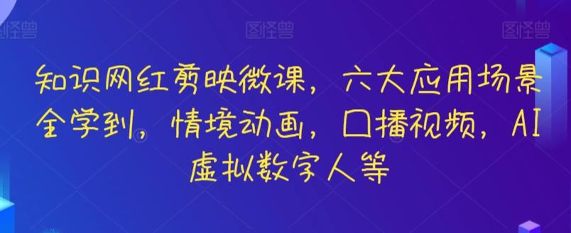 知识网红剪映微课，六大应用场景全学到，情境动画，囗播视频，AI虚拟数字人等-天韵资源网