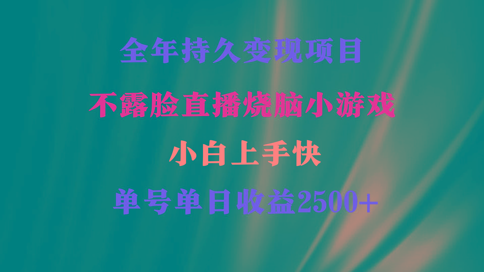 2024年 最优项目，烧脑小游戏不露脸直播  小白上手快 无门槛 一天收益2500+-天韵资源网