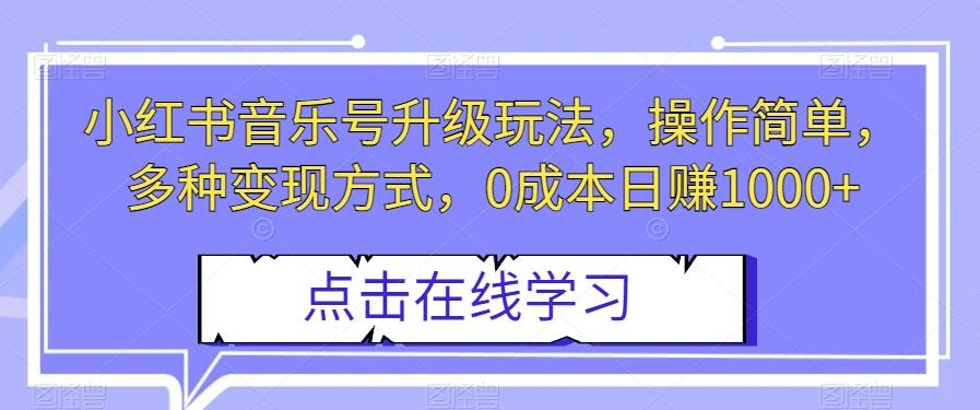 小红书音乐号升级玩法，操作简单，多种变现方式，0成本日赚1000+【揭秘】-天韵资源网