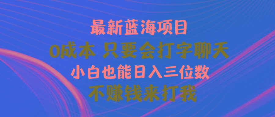 最新蓝海项目 0成本 只要会打字聊天 小白也能日入三位数 不赚钱来打我-天韵资源网