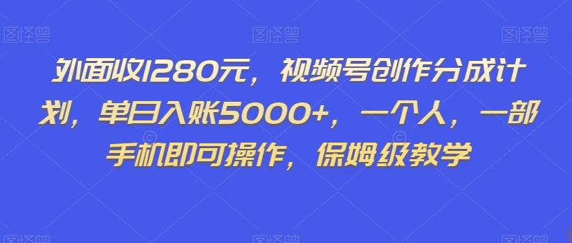 外面收1280元，视频号创作分成计划，单日入账5000+，一个人，一部手机即可操作，保姆级教学【揭秘】-天韵资源网