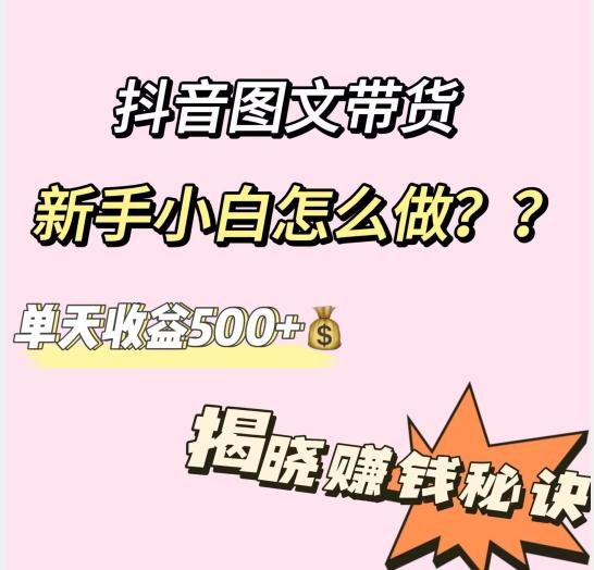 抖音图文带货，新手小白怎么做？单天收益500+【揭秘赚钱秘诀】-天韵资源网