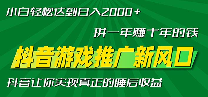 新风口抖音游戏推广—拼一年赚十年的钱，小白每天一小时轻松日入2000＋-天韵资源网