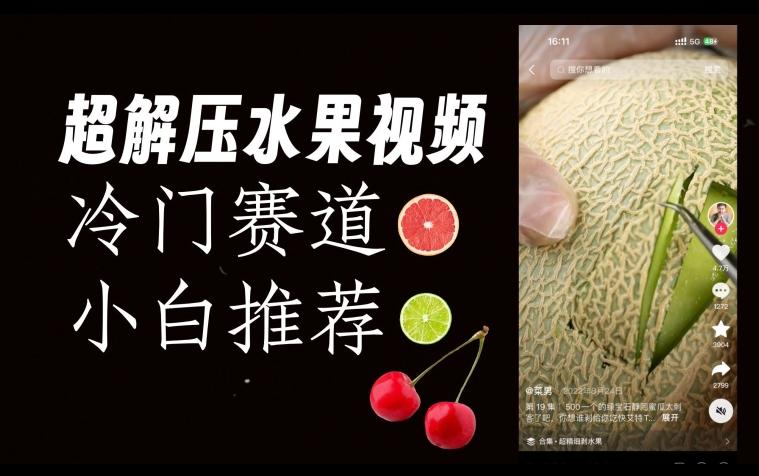 超冷门抖音赛道，水果解压视频0风险，非常容易爆火【揭秘】-天韵资源网