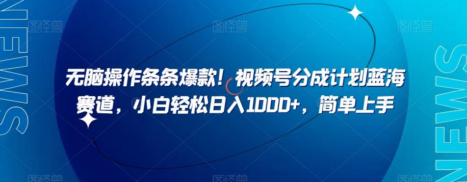 无脑操作条条爆款！视频号分成计划蓝海赛道，小白轻松日入1000+，简单上手-天韵资源网