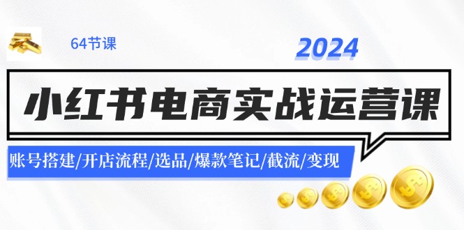 2024小红书电商实战运营课：账号搭建/开店流程/选品/爆款笔记/截流/变现-天韵资源网