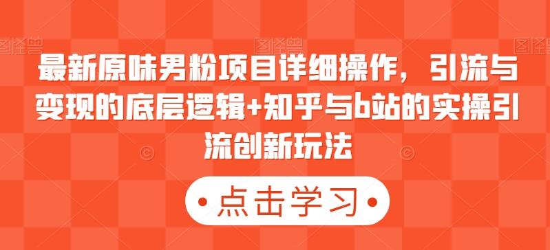 最新原味男粉项目详细操作，引流与变现的底层逻辑+知乎与b站的实操引流创新玩法-天韵资源网